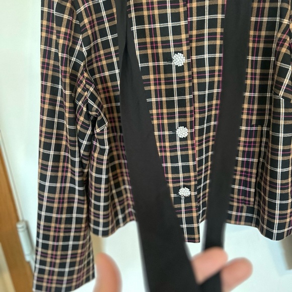 Cece Plaid Tie Neck Blazer Jacket with Rhinestone Button-Up Size XL - Picture 6 of 14